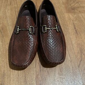 David Stone Brown Men’s Size 10 Woven Faux Leather Horsebit Loafers Moccasins